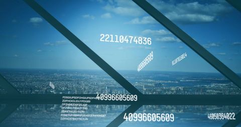 Digital numbers and data over cityscape