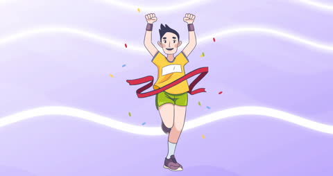 Animated Runner Crossing Finish Line Success Achievement