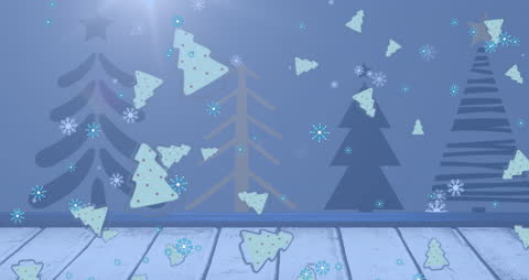 Falling Christmas Trees and Snowflakes Pattern