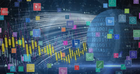 Digital Data Animated Visualization with Financial Icons