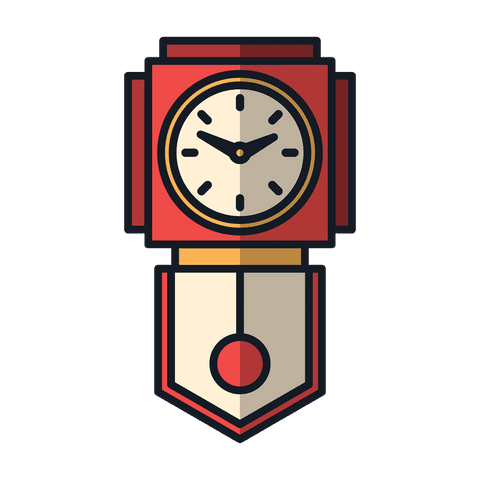 Red pendulum clock illustration on transparent background