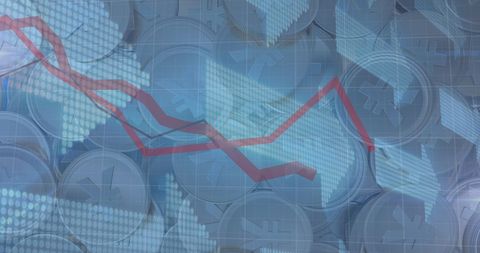 Global Financial Data with Yen Coins and Red Trendlines - Download Free Stock Images Pikwizard.com