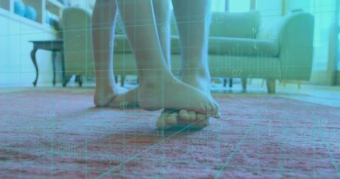 Adult and Child Connecting Over Carpet with Digital Grid Overlay