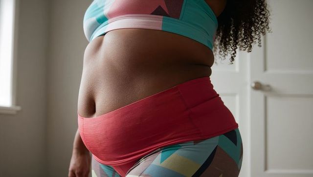 Confident woman in vibrant activewear embracing body positivity