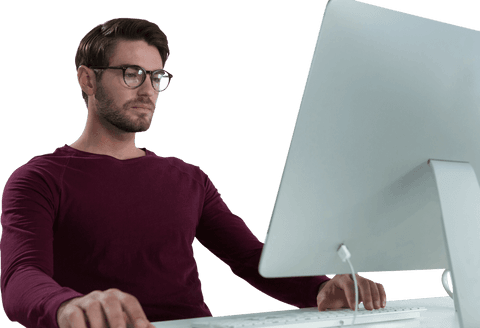 focused man in glasses using computer on transparent background - Download Free Stock Videos Pikwizard.com