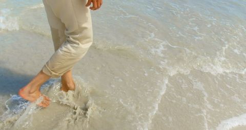 Barefoot Relaxation on Serene Beach Sands and Rolling Waves