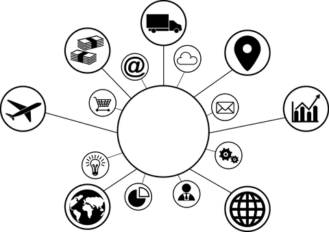 Transparent chart showing various business and technology icons