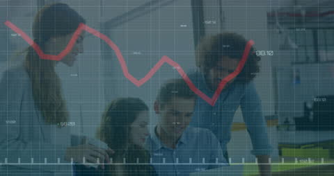 Financial Team Analyzing Economic Downtrend Data on Screens