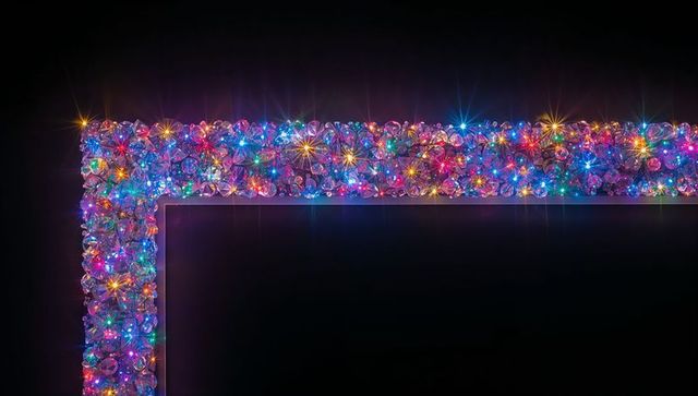 Glittering l-shaped crystal light border on black with multicolor led sparkles