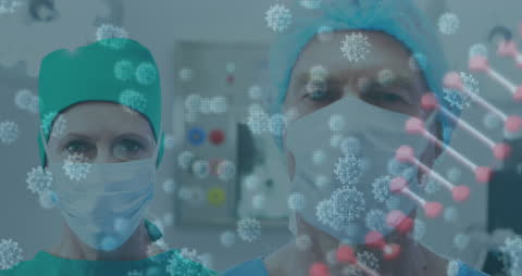 Surgeons Analyzing Virus with Futuristic Digital Interface