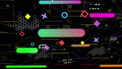 Holographic Geometric Patterns on Black Background