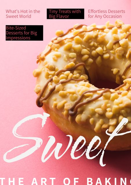 Showcasing a tempting nut-topped donut, this image fits perfectly for use in dessert marketing materials, advertisements for sweet treat businesses, or promotional graphics for bakeries. Great for highlighting indulgent bakery items and enticing potential customers.