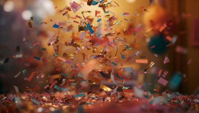 Vibrant Shower of Metallic Confetti in Dynamic Celebration Atmosphere