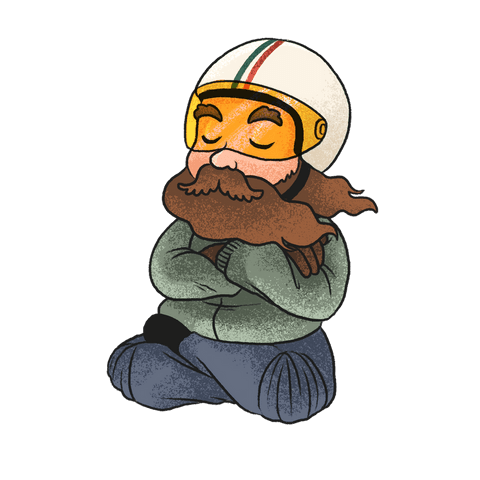 Cartoon motorcyclist meditating with transparency