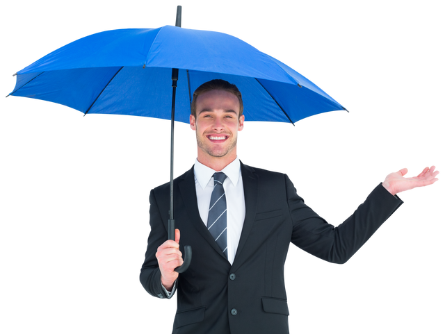 Smiling Businessman in Suit Holding Transparent Blue Umbrella - Download Free Stock Videos Pikwizard.com