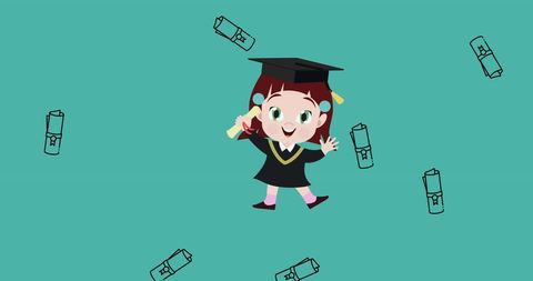 Cartoon Graduate Girl Surrounded by Floating Degree Icons - Download Free Stock Images Pikwizard.com