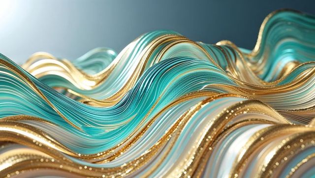 Elegant Ribbons in Fluid Motion with Turquoise and Gold Accents