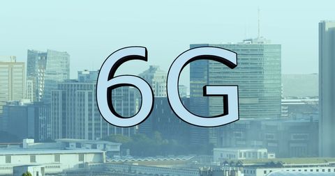 6G Technology Concept with Modern Cityscape Backdrop