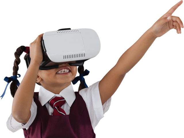 Schoolgirl Exploring with Virtual Reality Headset, Transparent Background - Download Free Stock Videos Pikwizard.com