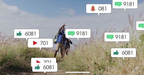 Hiking Adventure with Social Media Notifications Overlay