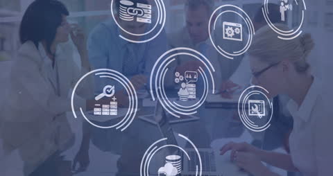 Team Collaboration on Digital Transformation with Technology Icons