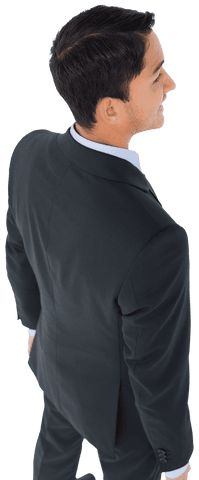 Smiling Biracial Businessman Looking Right on Transparent Background