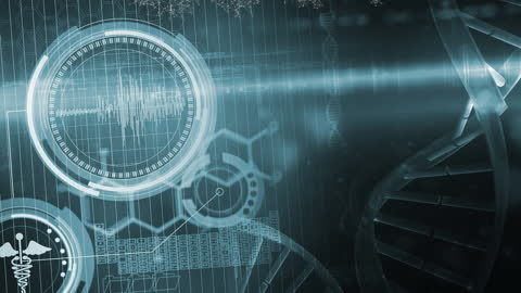 Futuristic DNA Helix and Digital Interface