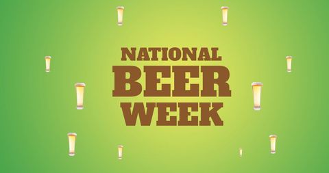 Celebratory National Beer Week Banner with Pints Over Green Background