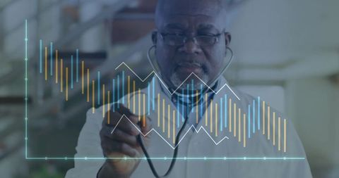 Doctor analyzing data graph with stethoscope