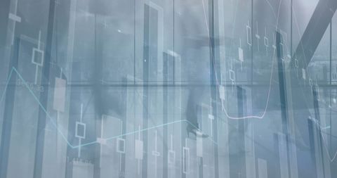 Abstract Business Chart Overlay on Blurred Office Scene