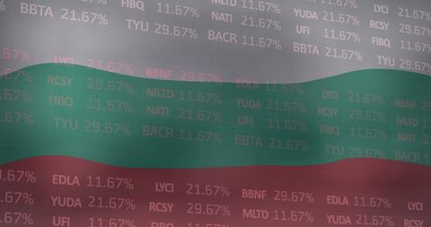 Bulgaria Flag with Overlay of Digital Financial Data