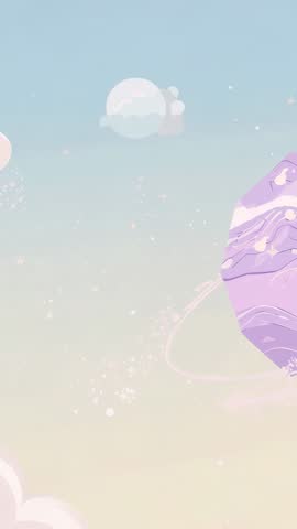 Vertical video orbit ring pulsing and moon orb rotating in ethereal cosmic sky