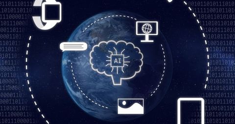 global artificial intelligence and data processing icons over earth - Download Free Stock Images Pikwizard.com