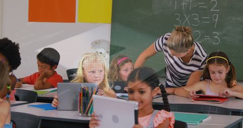 Digital Learning Hybrid Classroom with Teacher and Diverse Students - Download Free Stock Images Pikwizard.com