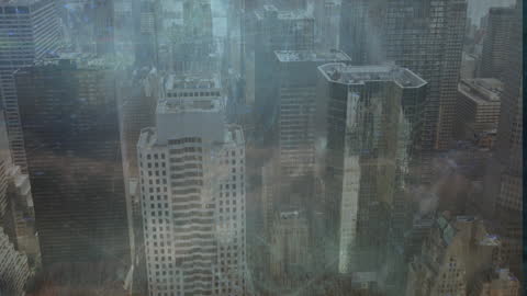 Futuristic Cityscape Overlay with Digital Lines