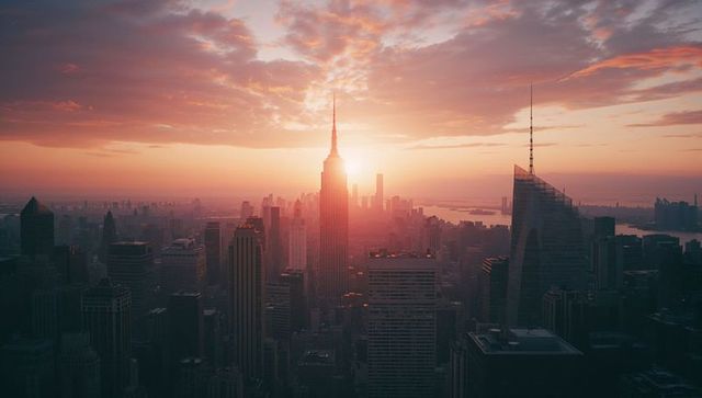 Empire State Building Skyline Sunrise Silhouette in Modern Cityscape