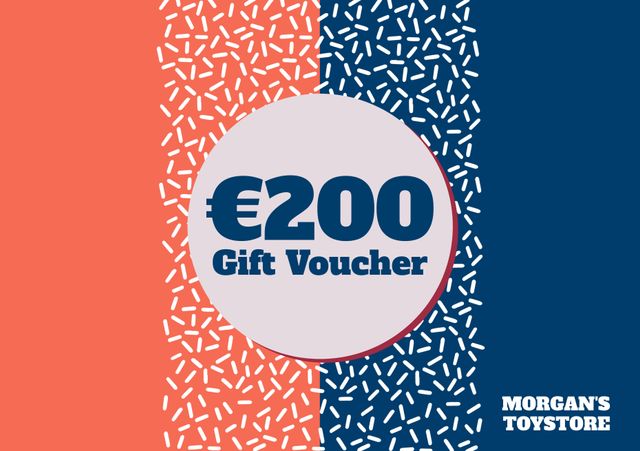 Colorful €200 gift voucher ideal for promoting toy store sales. Good for holiday shopping, special deals, and attracting family customers. Use this voucher in email marketing, social media promotions, and in-store displays to boost traffic and increase sales.