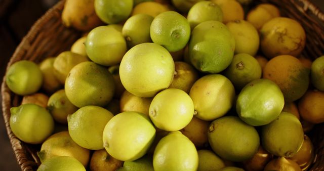 Close up of lemons in basket at health food shop - Download Free Stock Photos Pikwizard.com