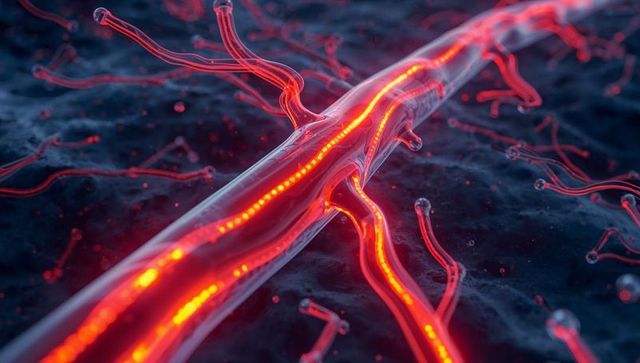 Glowing nanofiber network with branching luminescent filaments on micromatrix substrate