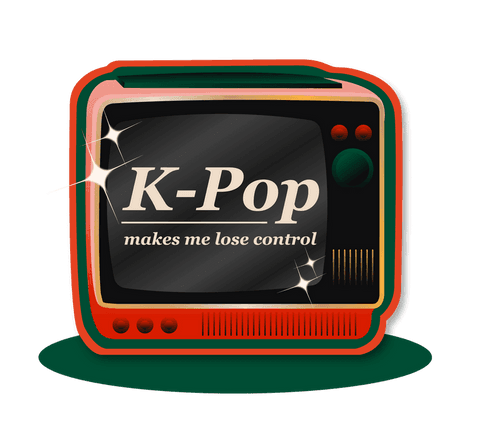 Vintage television with k-pop text on transparent background