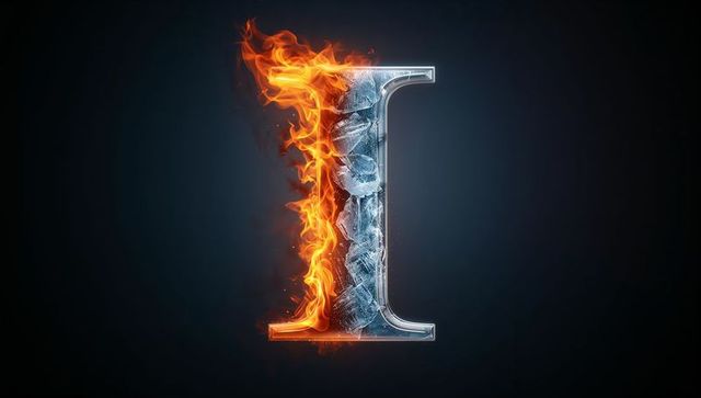 Metallic letter i with fiery and icy elements