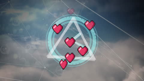 Digital Interface with Moving Clock and Pixel Hearts