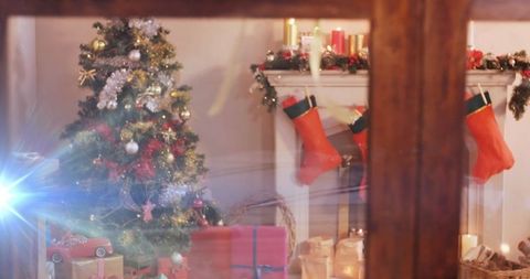 Cozy Christmas Interior Glimpse Through Frosted Window - Download Free Stock Images Pikwizard.com