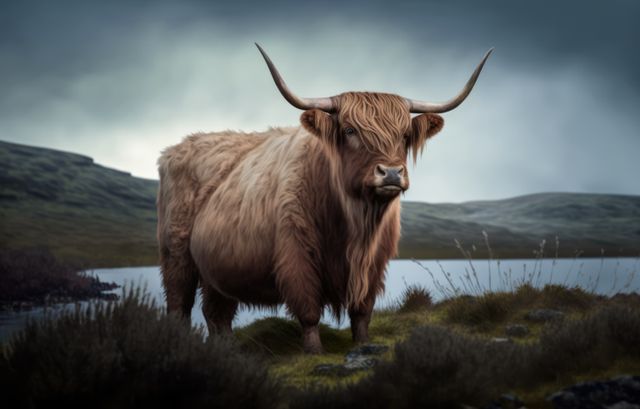 Portrait of highland cow standing in grass in mountains, created using generative ai technology - Download Free Stock Photos Pikwizard.com