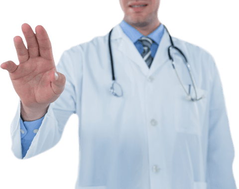 Doctor interacting with transparent virtual screen