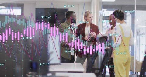 Diverse Team Engaging in Business Data Analysis at Office
