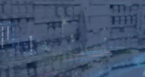 Abstract Financial Data Overlay on Shelves in a Modern Shop