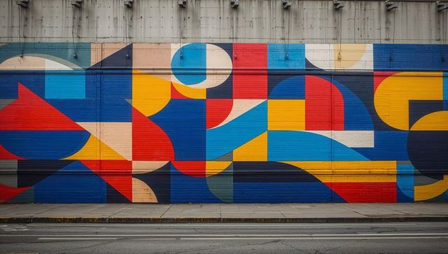 Abstract Geometric Mural on Urban Street Metal Door