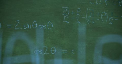 Mathematical Equations in Blue Chalk on Green Chalkboard Background - Download Free Stock Images Pikwizard.com