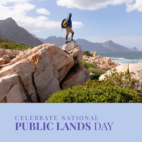 Adventurous Hiker on Scenic Trail Celebrating Public Lands Day